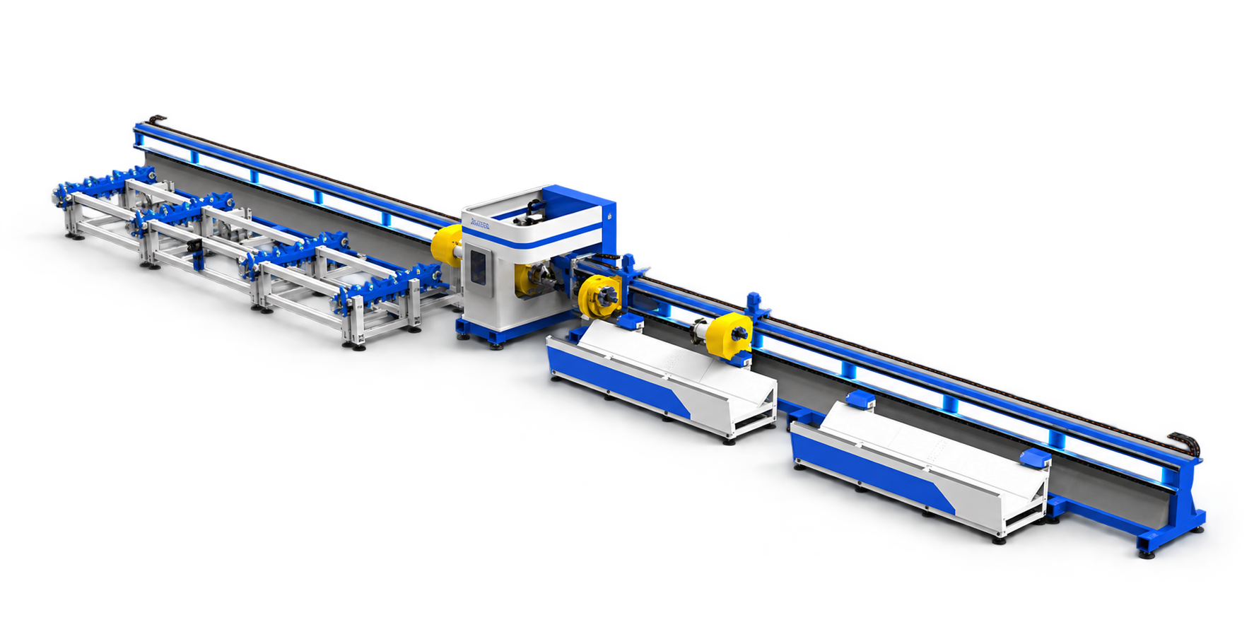 Production-base rendering of the HLC-350 laser cutting machine layout