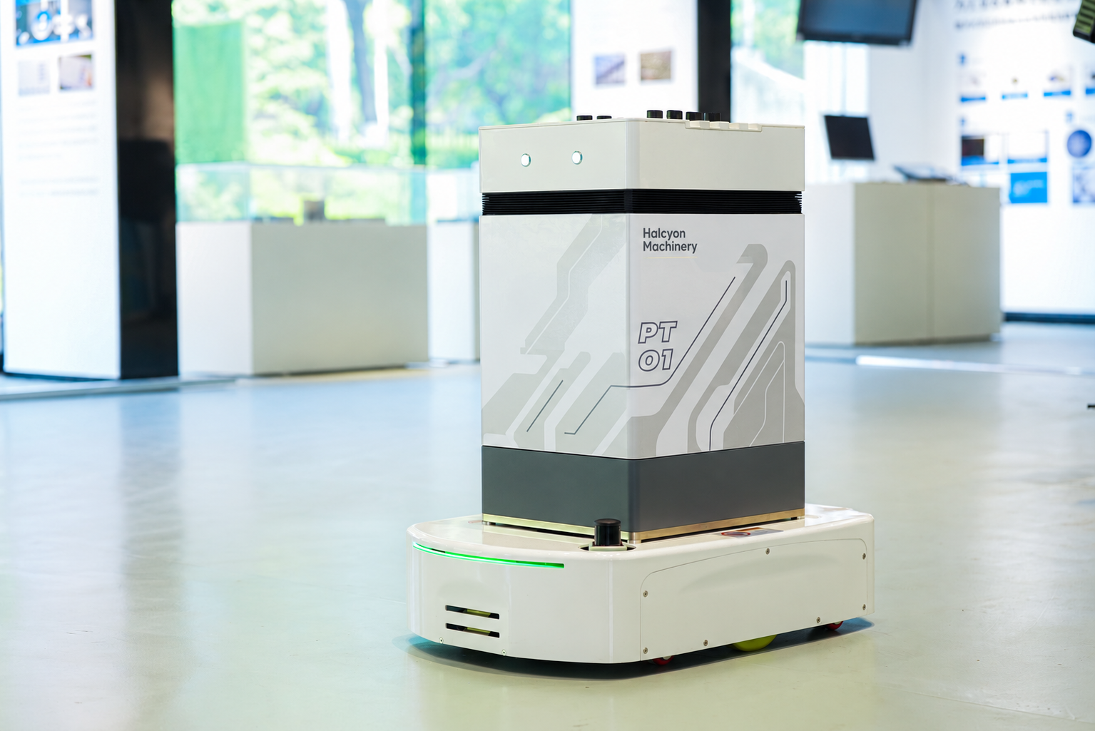 HAMR-01 autonomous mobile robot demonstration unit; branding edited from a supplier photograph