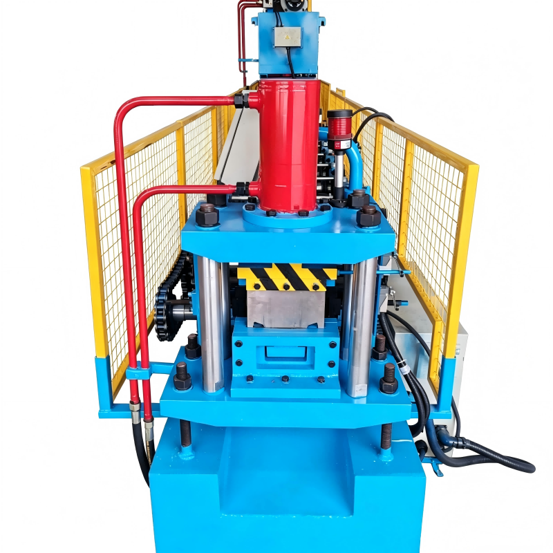 Front view of a fixed-size light-gauge C75 purlin forming and cutting unit published by our Xiamen production base