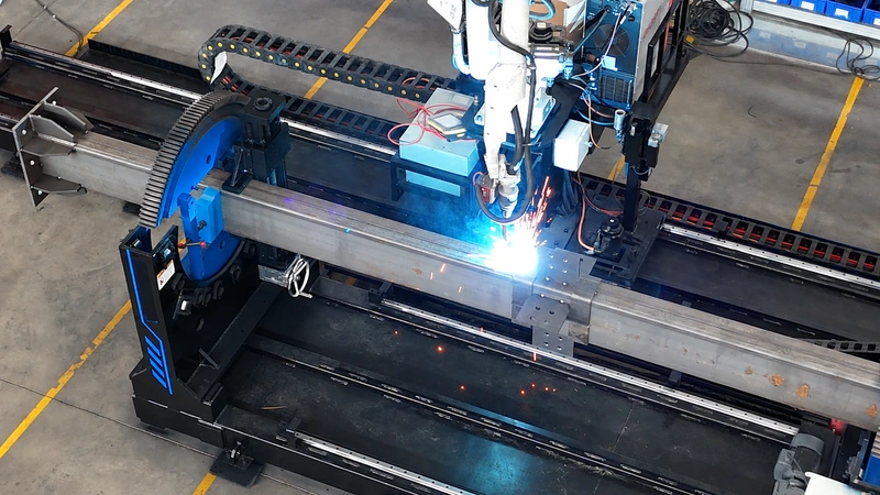 Structural-member robotic welding in our Xiamen production base